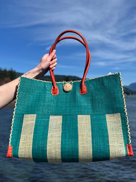 Zafran Two Tone Wide Stripe Straw Beach Bag – Out on a limb WA