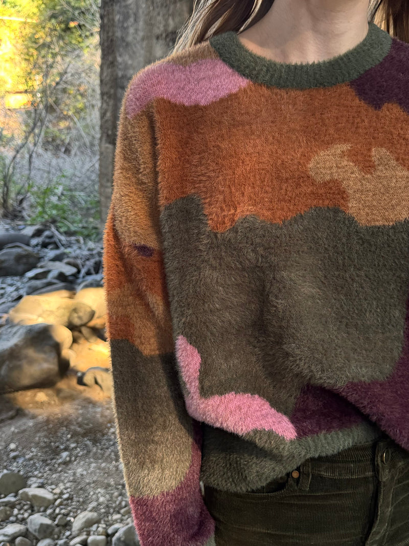 Tribal Fuzzy Crew Neck Sweater