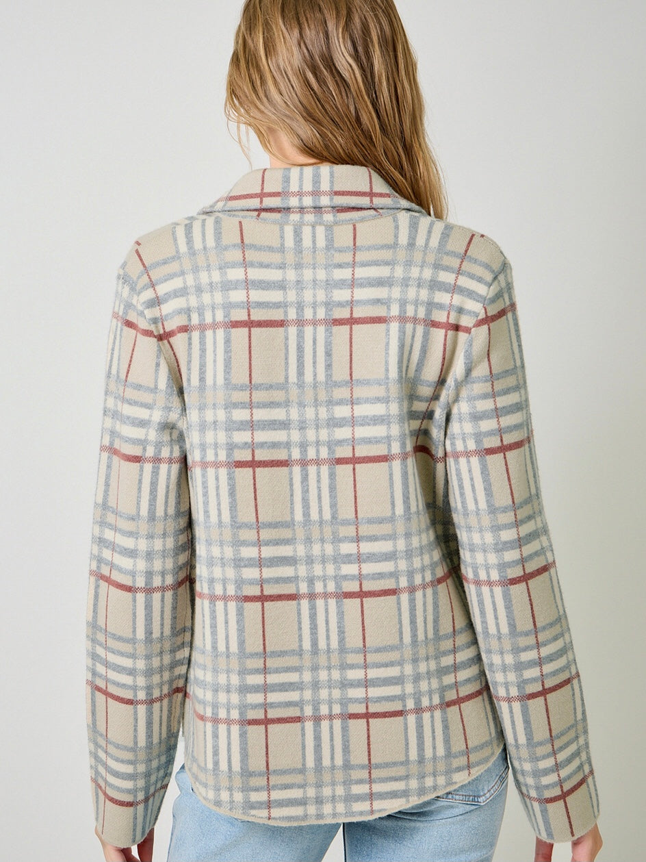 Check Patterned Sweater Jacket