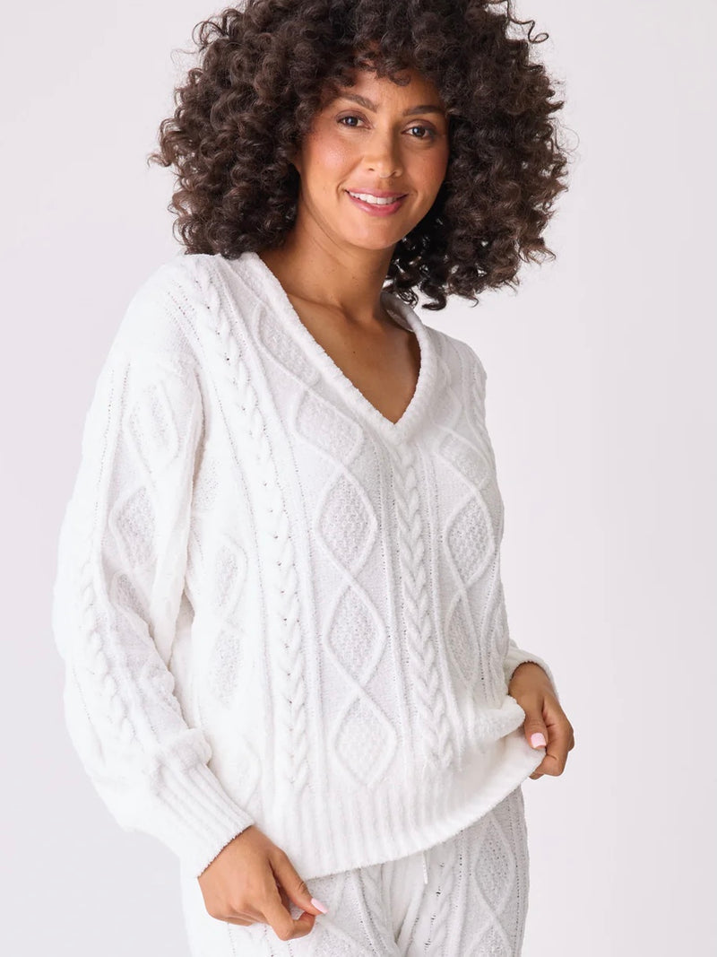 PJ Salvage Chenille Cozy Cable V-Neck Sweater