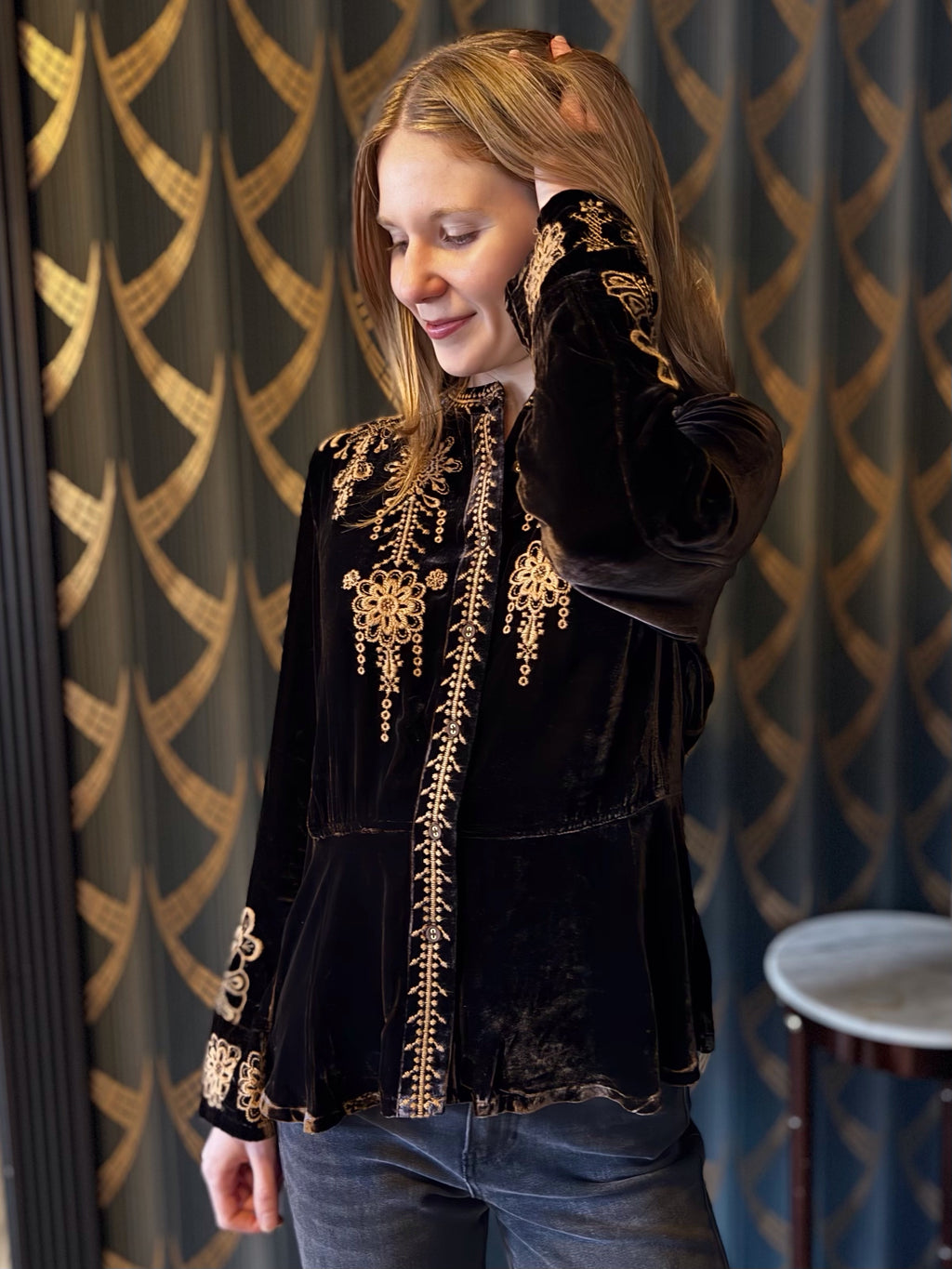 Johnny Was Velvet Peplum Jacket