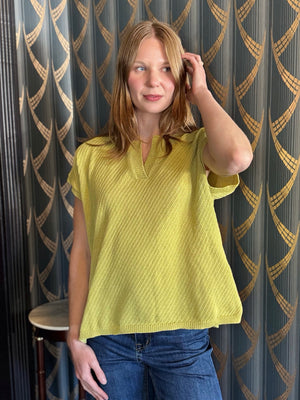 Tribal Slit V-Neck Extended Shoulder Sweater