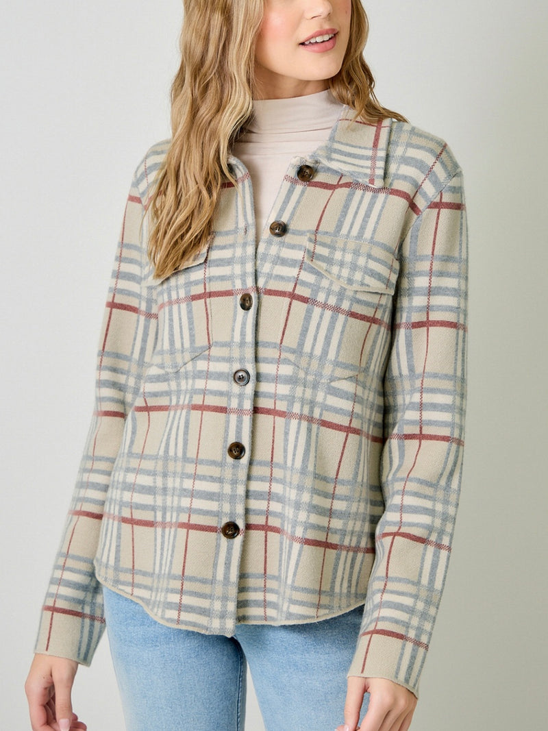 Check Patterned Sweater Jacket