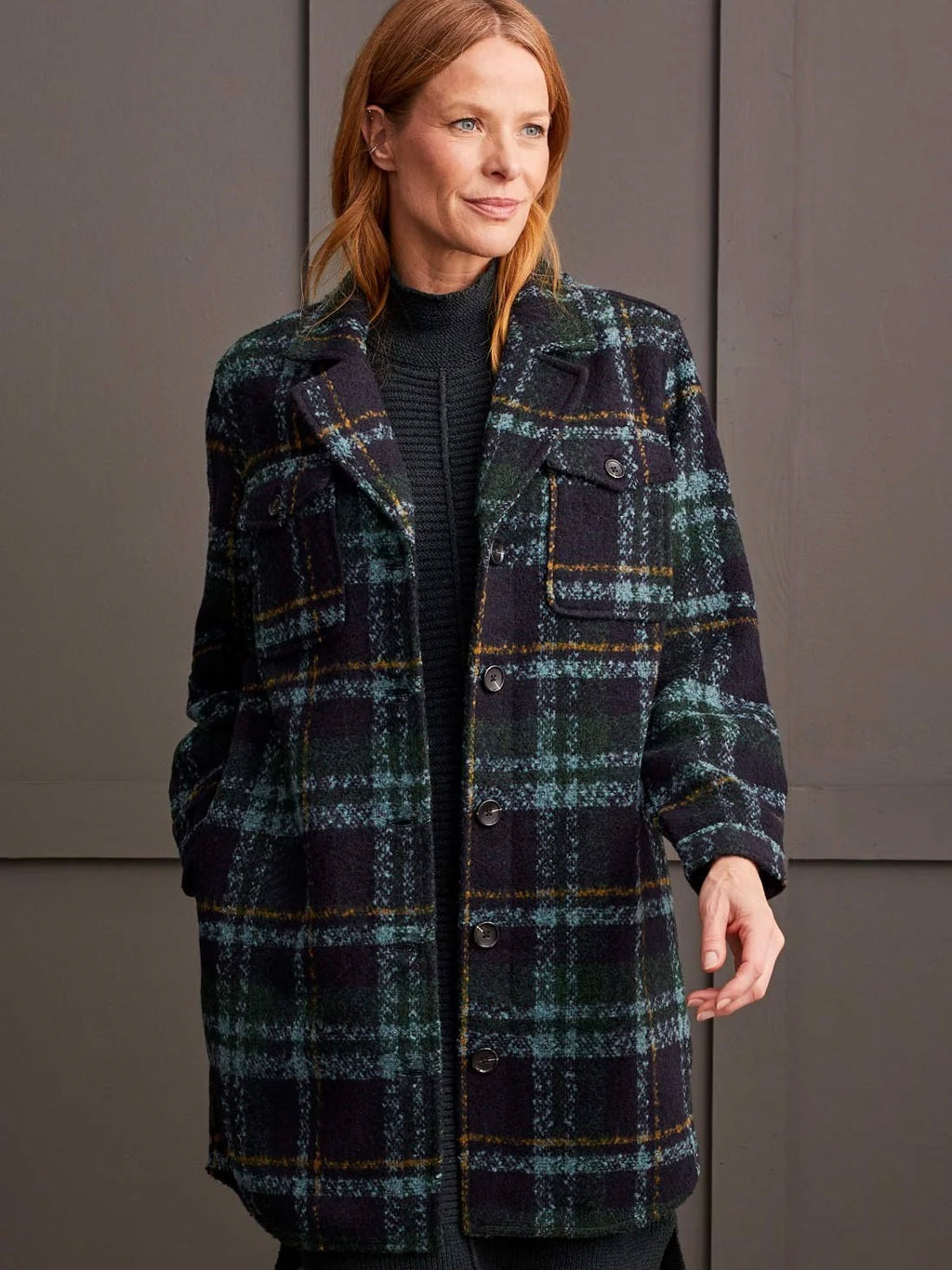 Boucle Plaid Jacket With Notch Collar