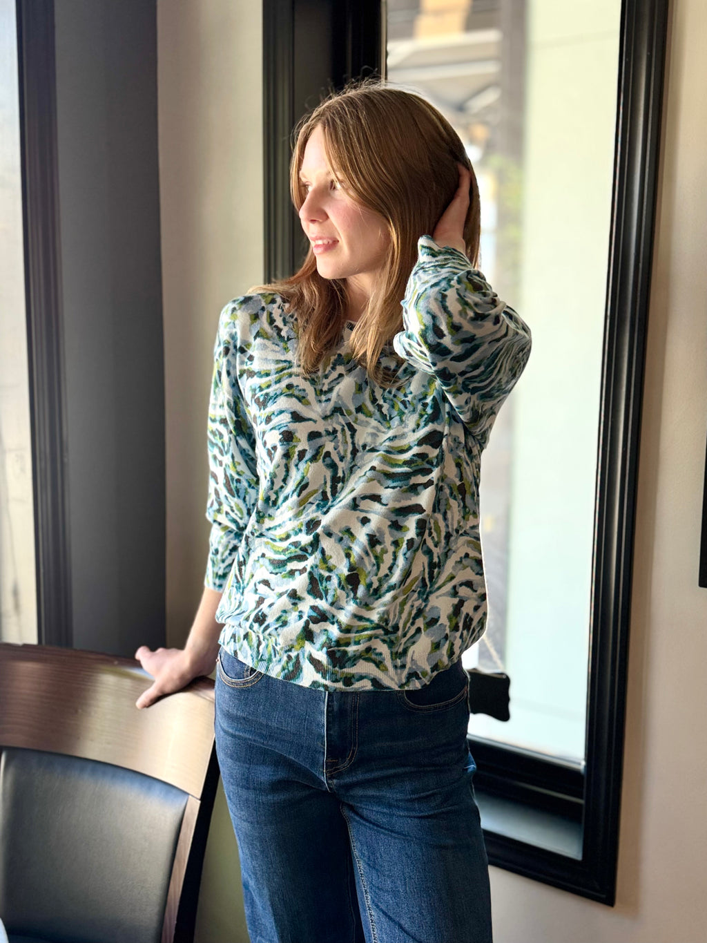 Tribal Soft Yarn 3/4 Sleeve Sweater