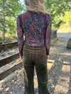 Tribal Plum Wine Turtle Neck Mesh Top