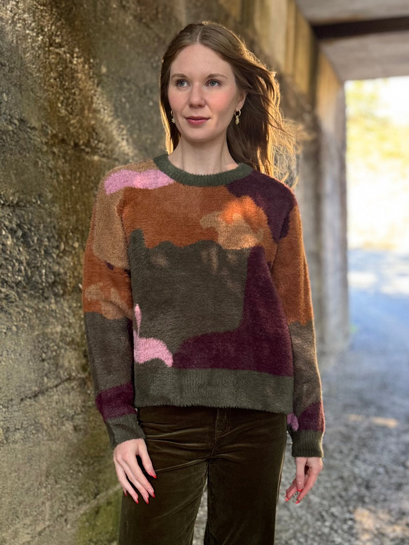 Tribal Fuzzy Crew Neck Sweater