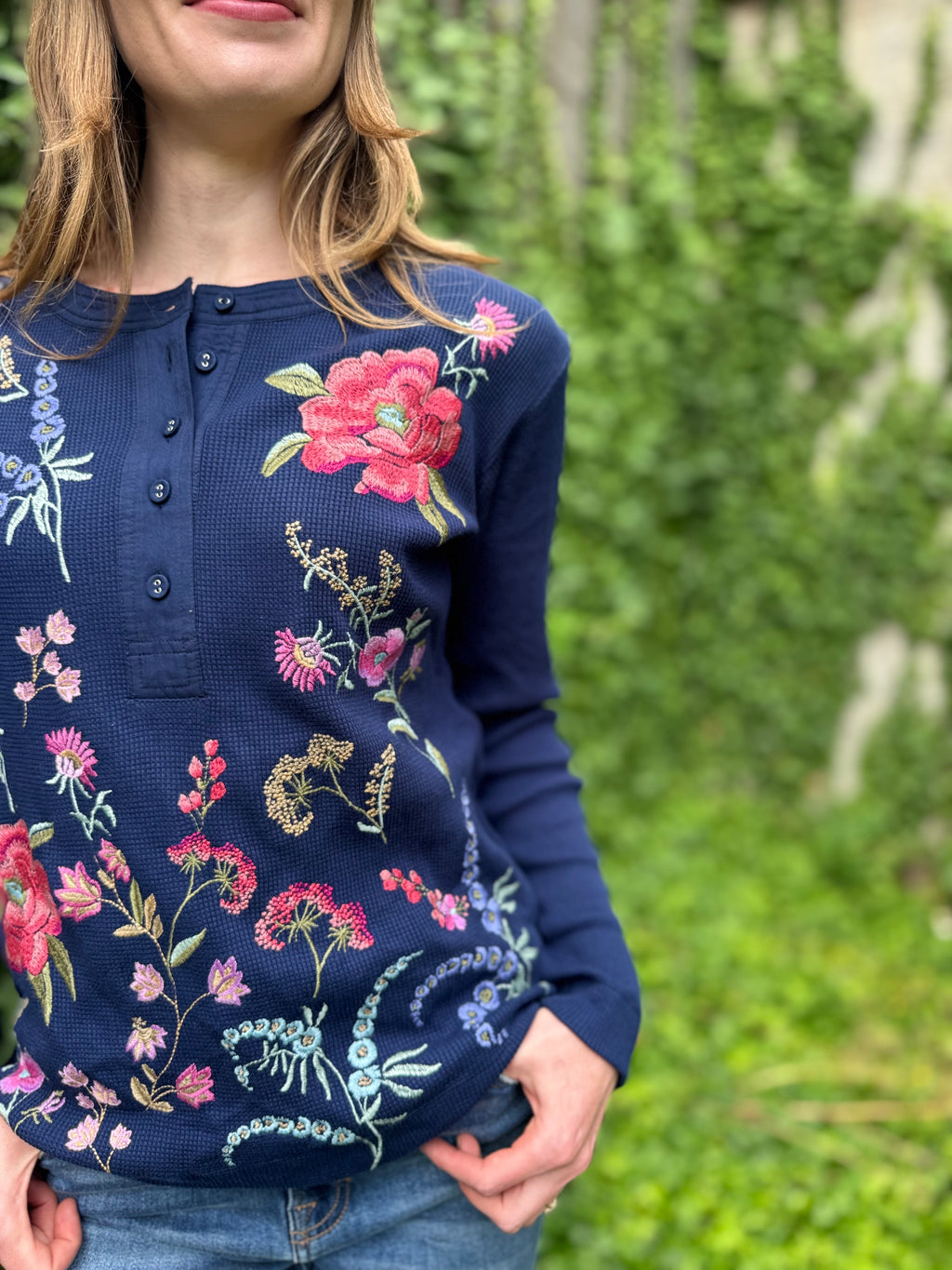 Johnny Was Mixed Media Henley Thermal