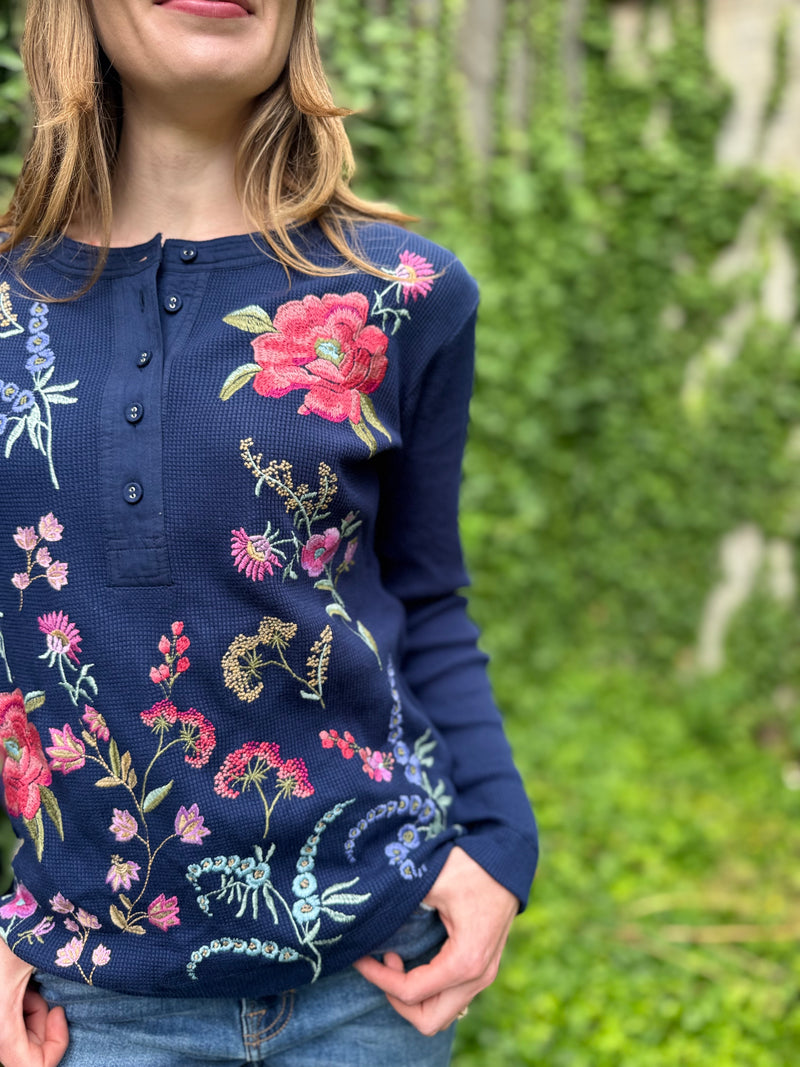 Johnny Was Mixed Media Henley Thermal