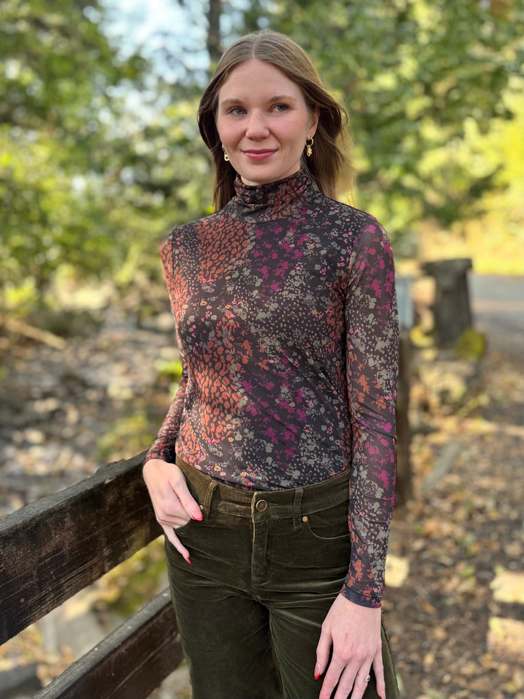 Plum Wine Turtle Neck Mesh Top