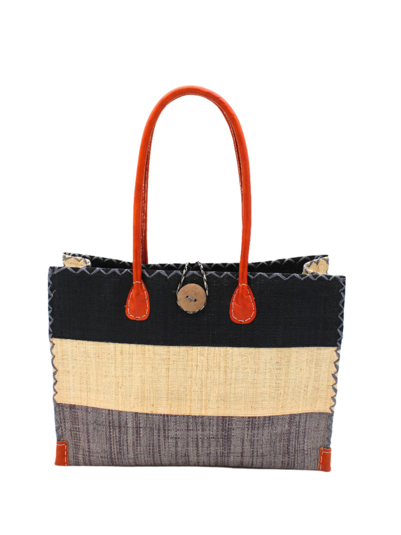 Zafran 3 Tone Color Block Straw Beach Bag