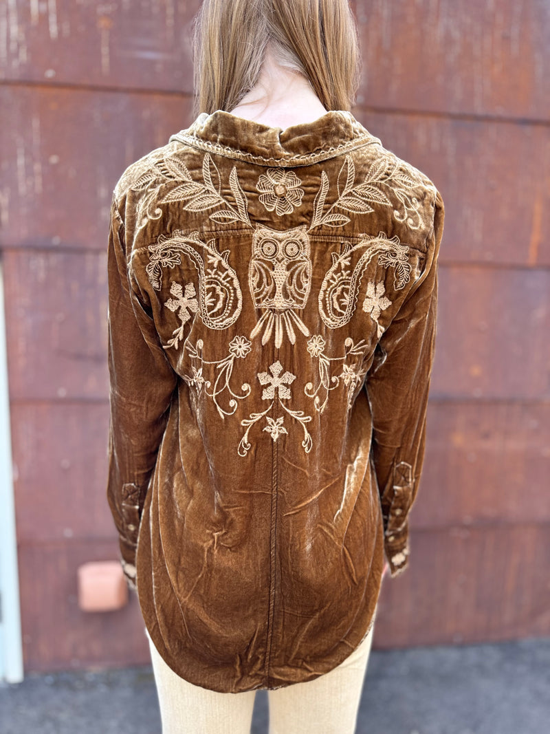 Johnny Was Velvet Relaxed Seamed Shirt