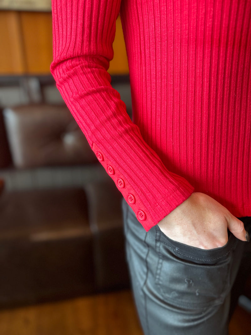 Liverpool Long Sleeve Mock Neck Knit Top with Button Detail