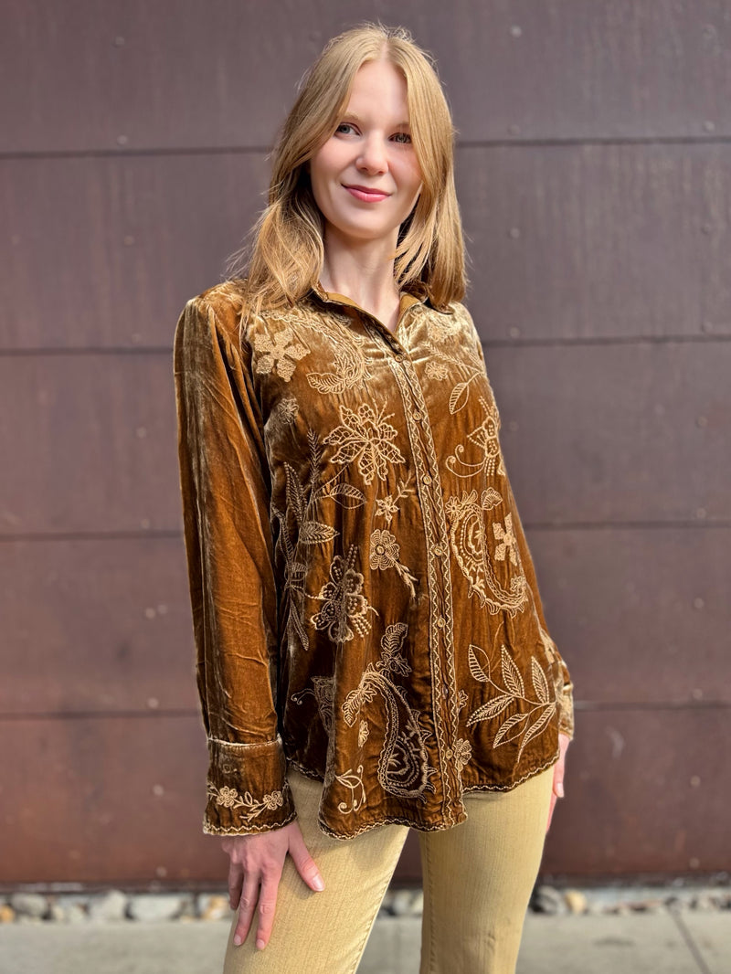 Johnny Was Velvet Relaxed Seamed Shirt