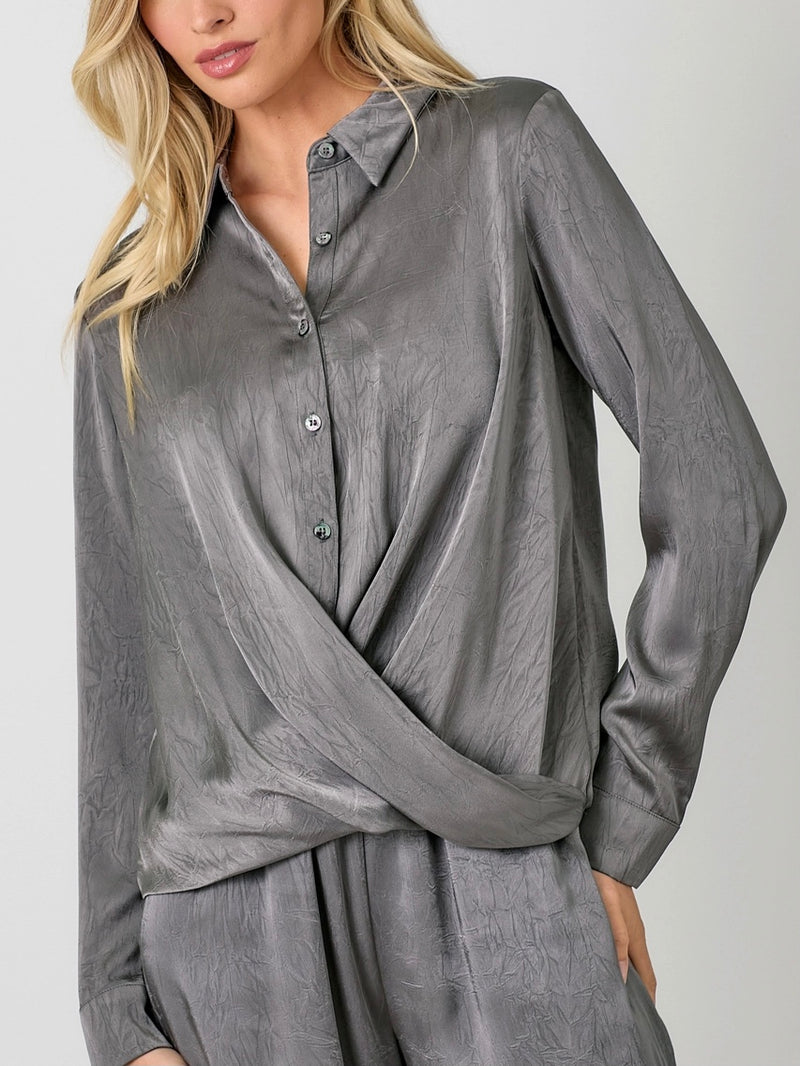 Crinkle Satin Twisted Blouse