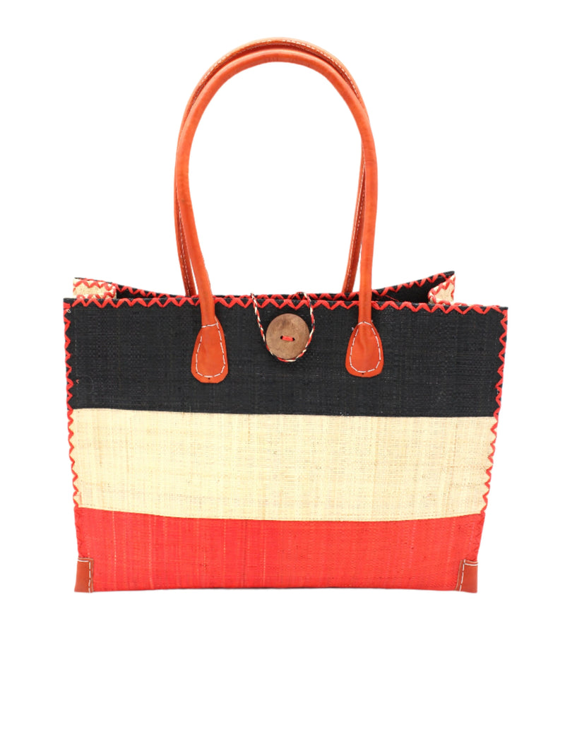 Zafran 3 Tone Color Block Straw Beach Bag