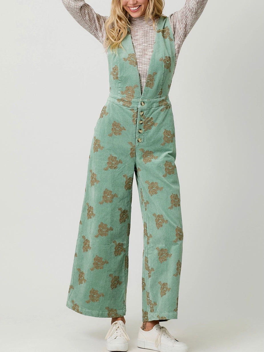 Embroidered Corduroy Jumpsuit