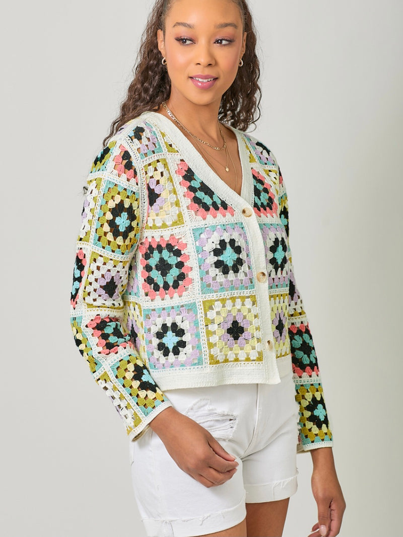 Mystree Crochet Button Up Jacket