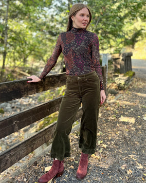 Tribal Plum Wine Turtle Neck Mesh Top