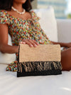 Coco Crochet Straw Clutch with Raw Fringe Trim