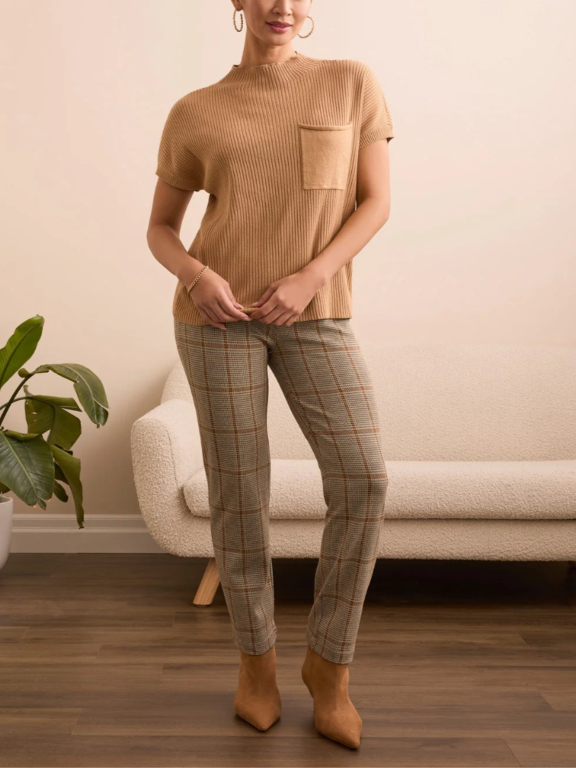 Tribal Mock Neck Short Sleeve Sweater