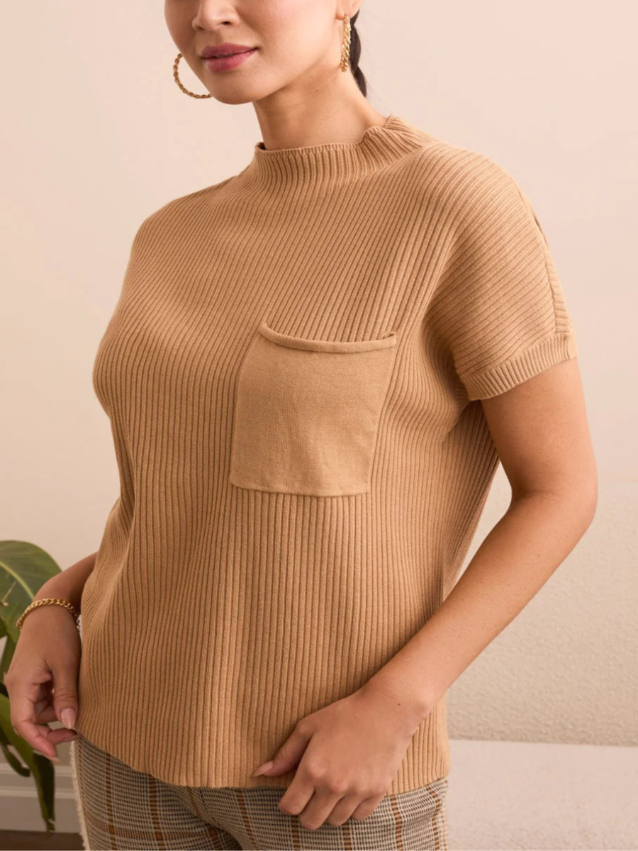 Tribal Mock Neck Short Sleeve Sweater