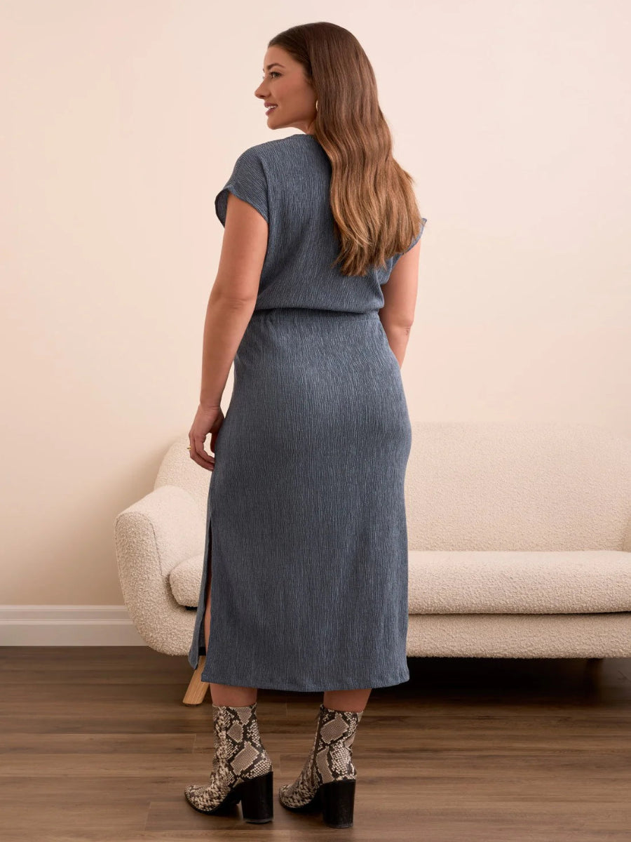 Tribal Crinkle Knit Belted Midi Dress